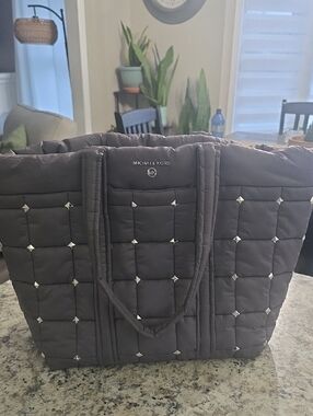 Michael Kors Quilted Tote in Charcoal with Silver Studs